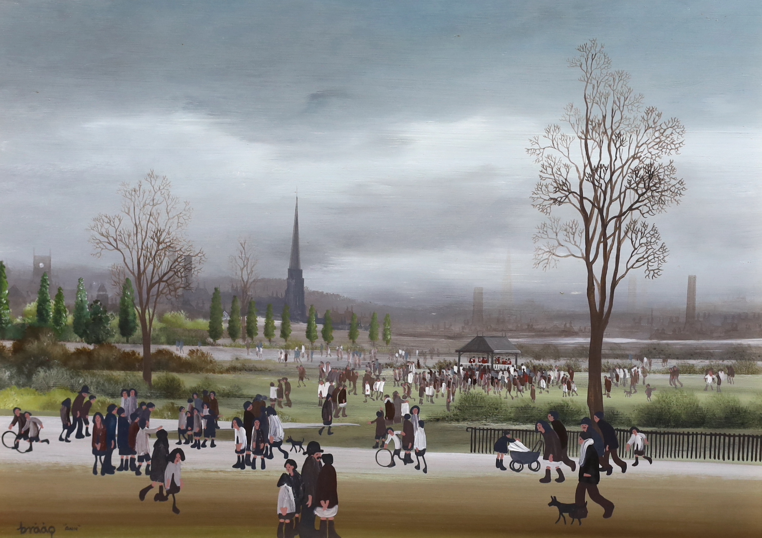 Braaq (Brian Shields, British, 1951-1997), 'The Bandstand', oil on board, 29 x 39cm